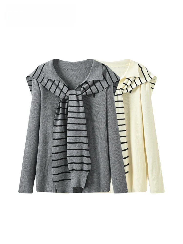 

plus Size Knitted Sweater with awl Fake Two-Piece Women's Loose Bot irt Spring Faion plus Size Casual Long Sve Top