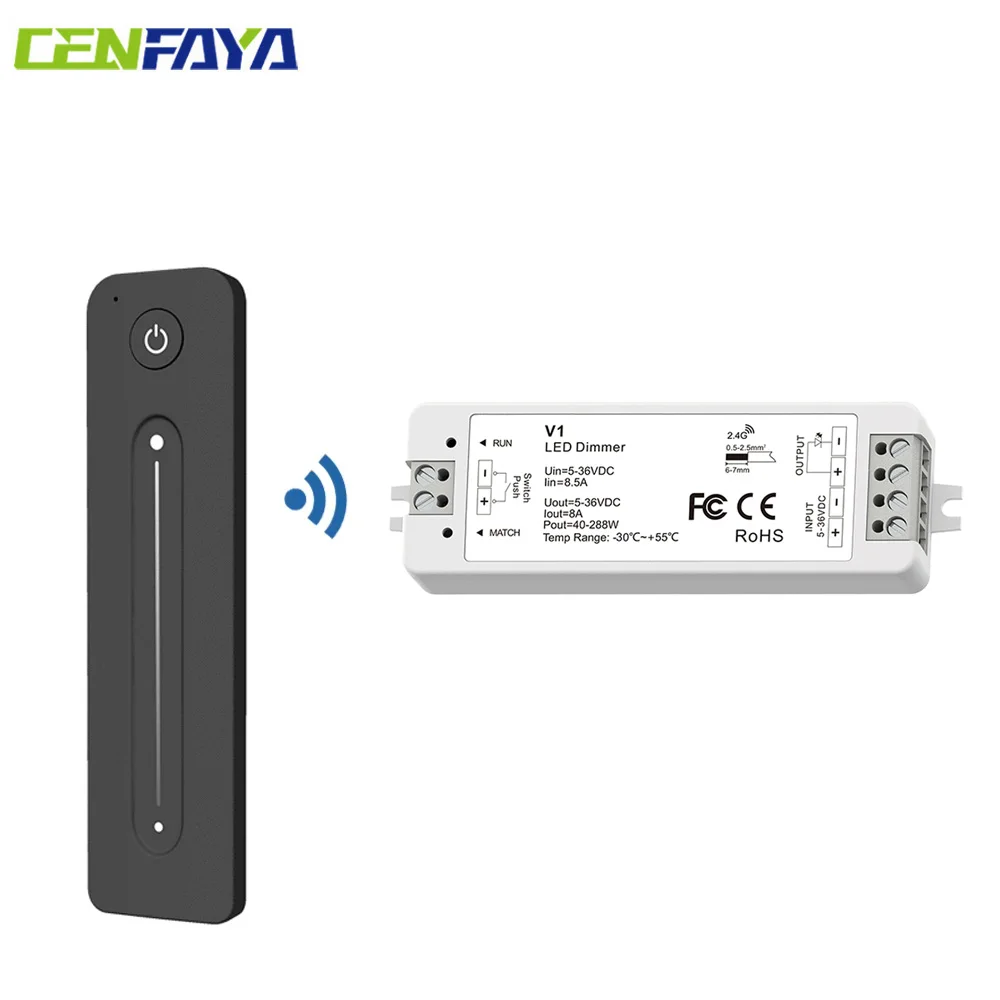 LED Dimmer 12V 24V 5V 36V 288W PWM Wireless Led Control Switch with 2.4G RF Brightness Touch Remote for Single Color Strip Light