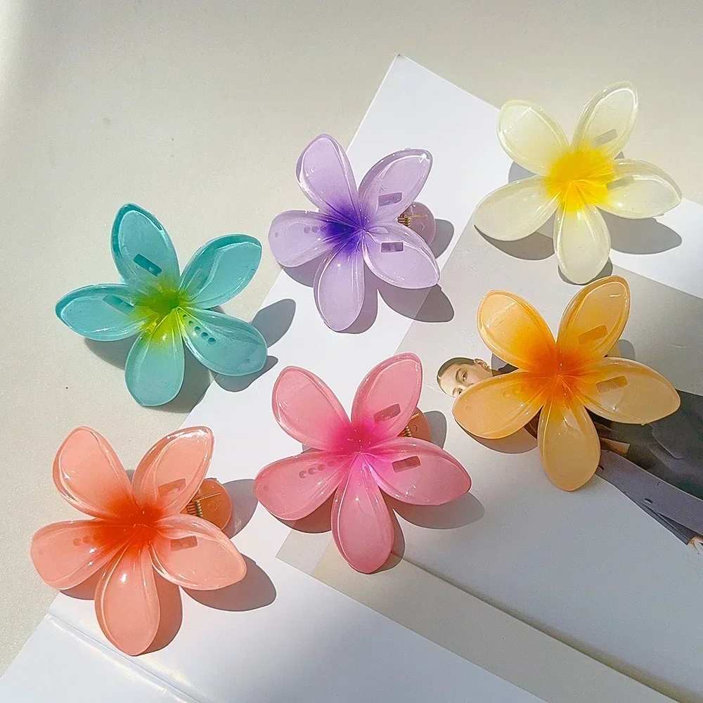 4/7cm Women Flower Hair Claws Hawaiian Gradient Hair Clips Shark Hairpins Vacation Beach Style Hairpins Hair Accessories