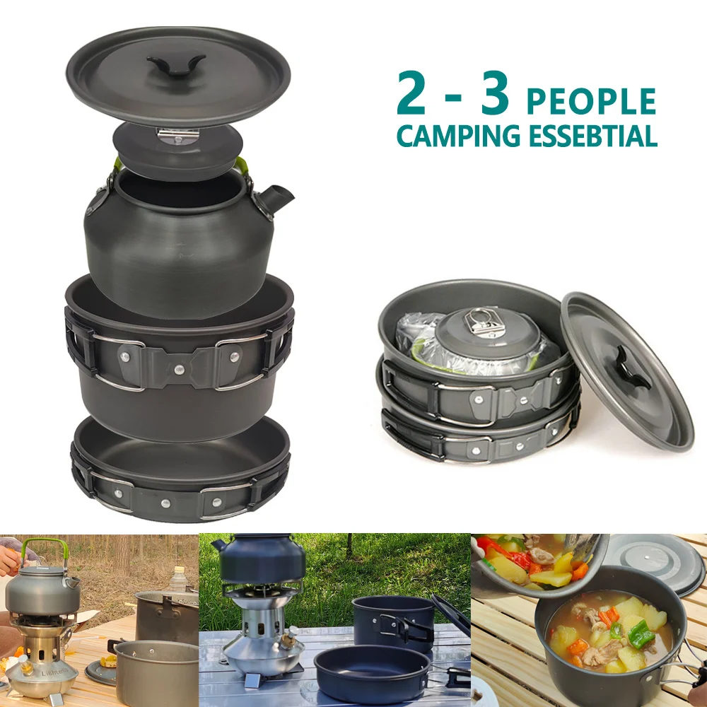 Portable Outdoor Cookware Set Mini Single Camping Aluminum Alloy Cookware Set for Camping Picnic Burner Furnace