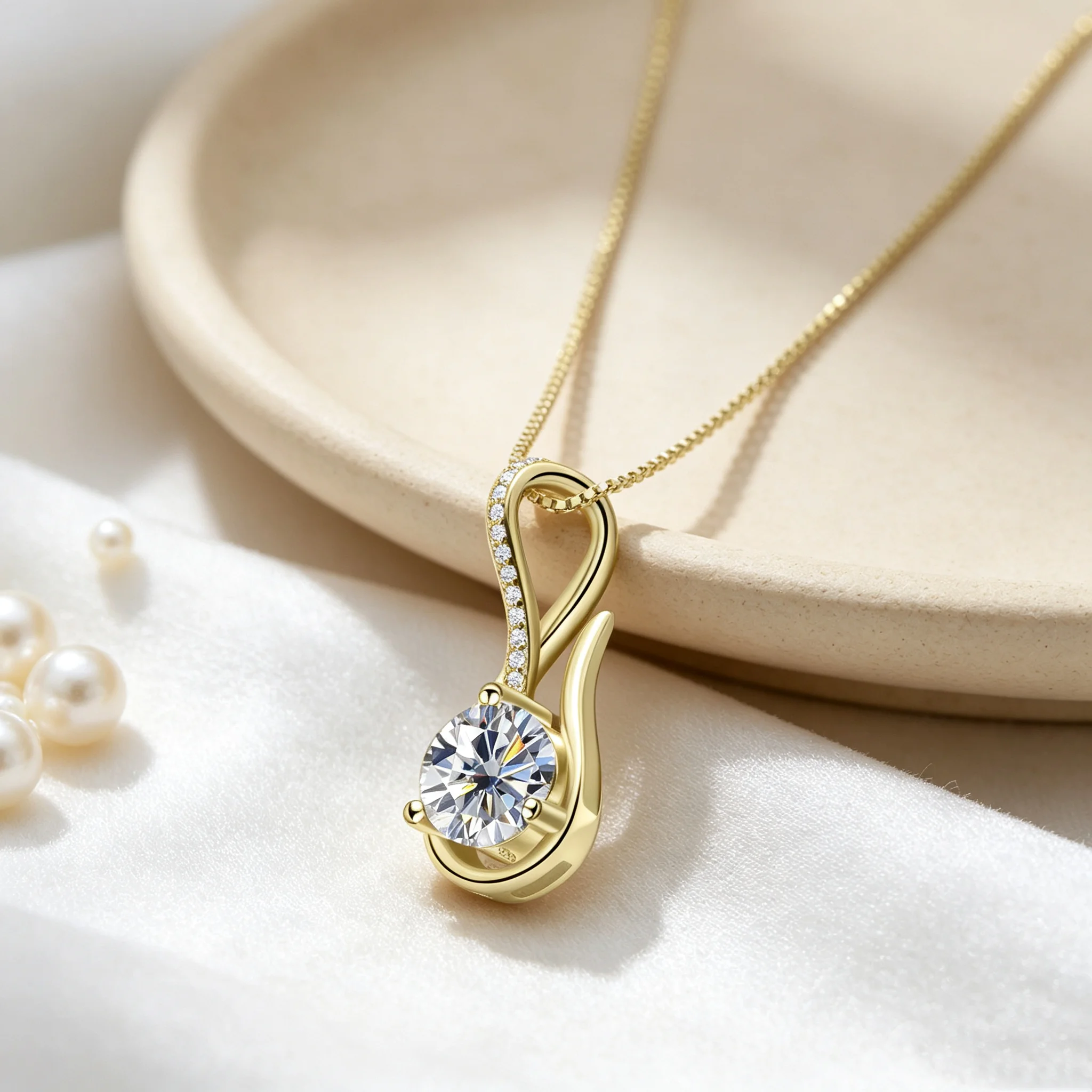 Zertifizierte 2-Karat-Moissanit-Halskette Besteht Diamanttest Gelbgoldfarben 925 Silber Anhänger Schmuck Geschenk für Sie