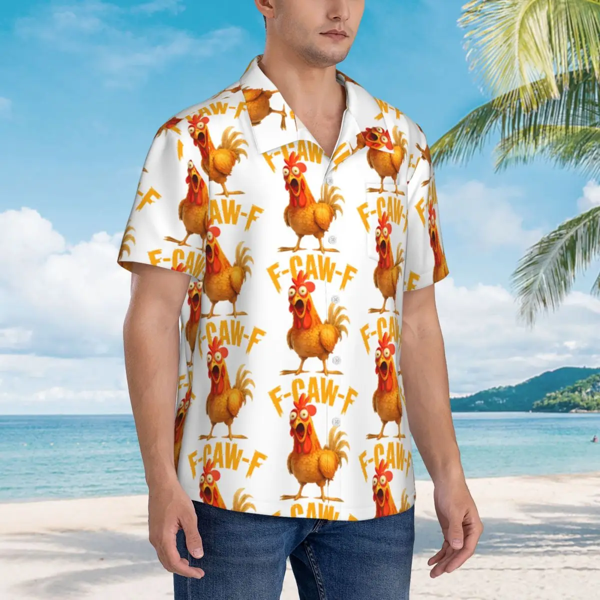 

Забавная повседневная рубашка с курицей F-Caw-F FCAWF, винтажные гавайские рубашки, мужские рубашки с короткими рукавами для отдыха, модные блузки большого размера с принтом