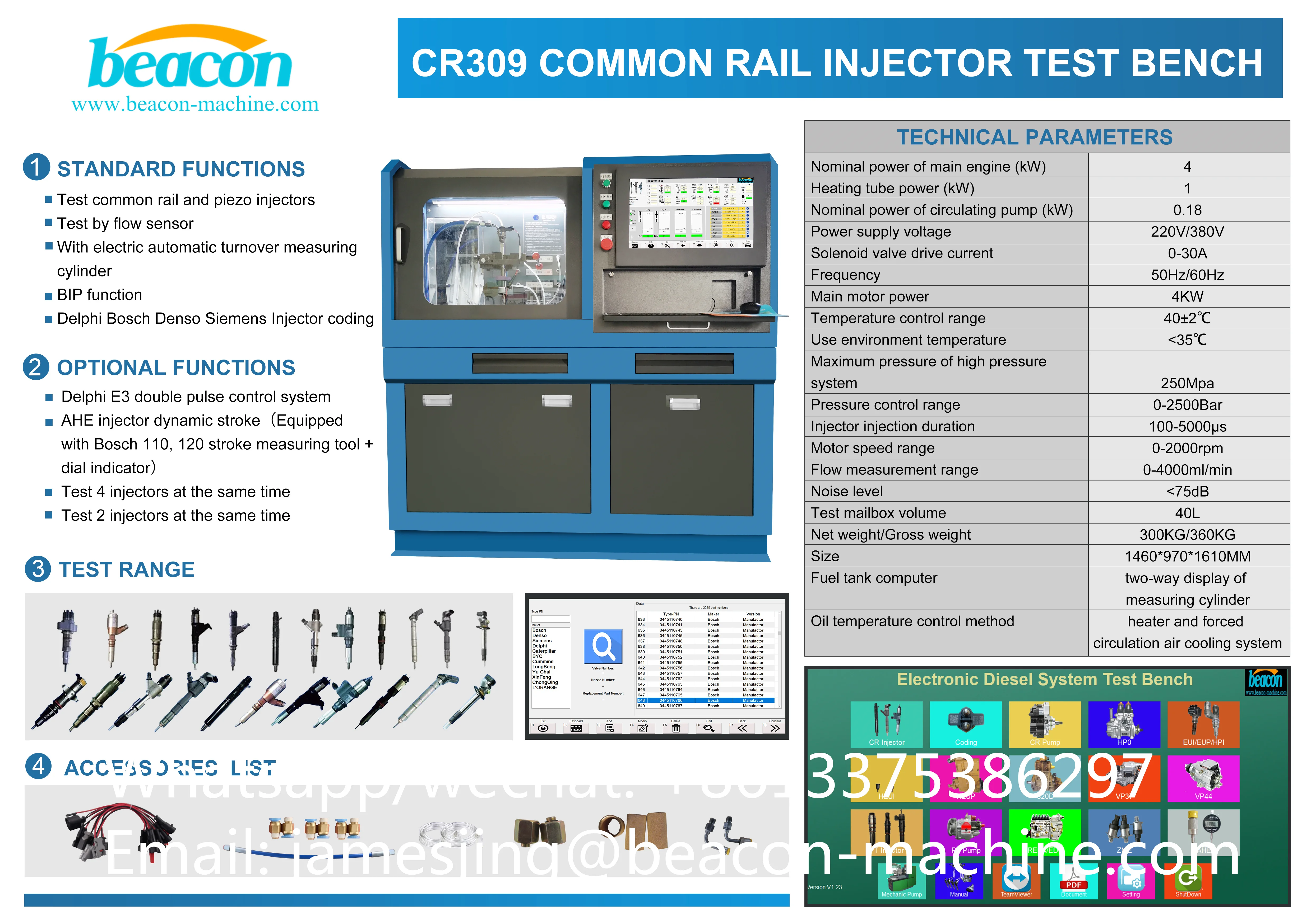 Auto Electronic Injector and Pump Common Rail Injector Test Bench CR309 With Electric Turnover Measuring Cylinder