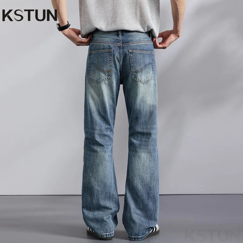 

KSTUN 2026 Men's Straight-leg Jeans Vintage Streetwear Loose Denim Pants Fashion Pockets Male Full Length Trousers Mens Clothing