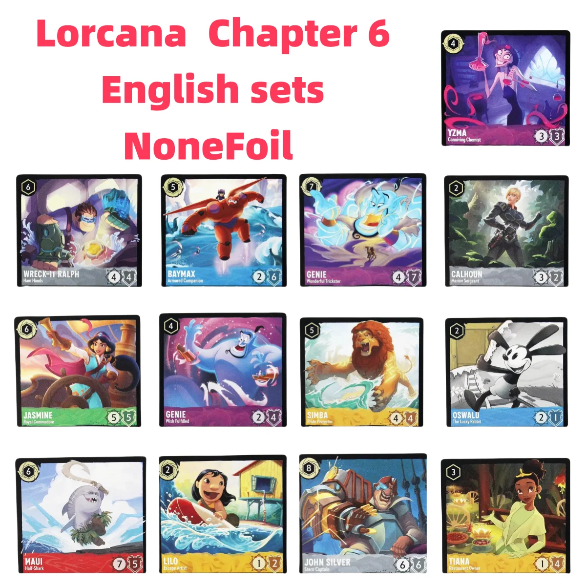 Lorcana Proxy Chapter 6 English NoneFoil High Quality genie jasmine calhoun simba tiana yzma lilo john baymax TCG Game Cards