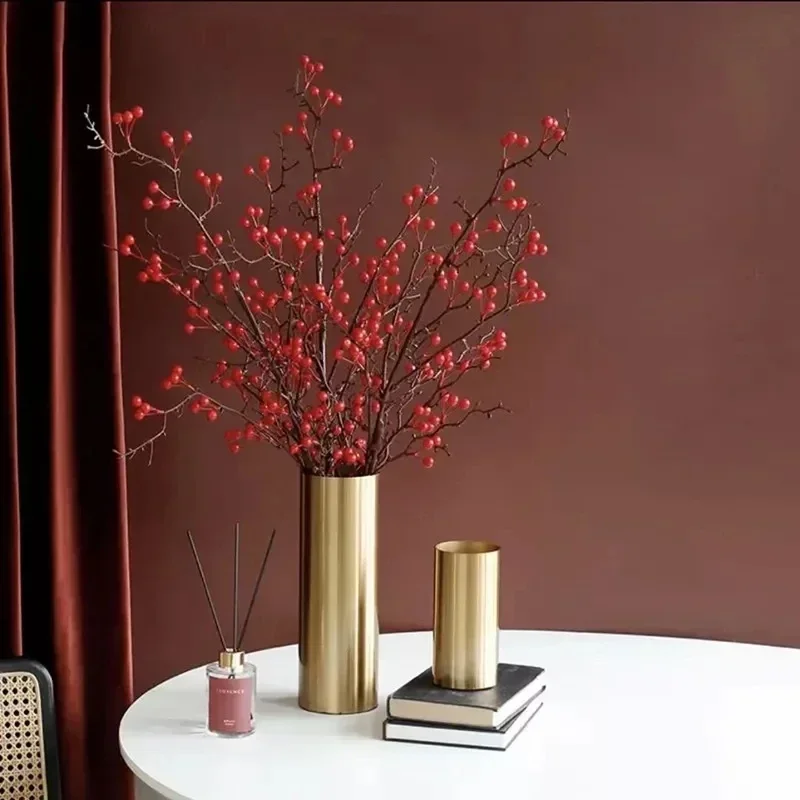 Luxurious Vase Ornaments Metal Flower Arrangements Quality Living Room Dining Table Decorations Iron Art Flowerpot Dried Plants