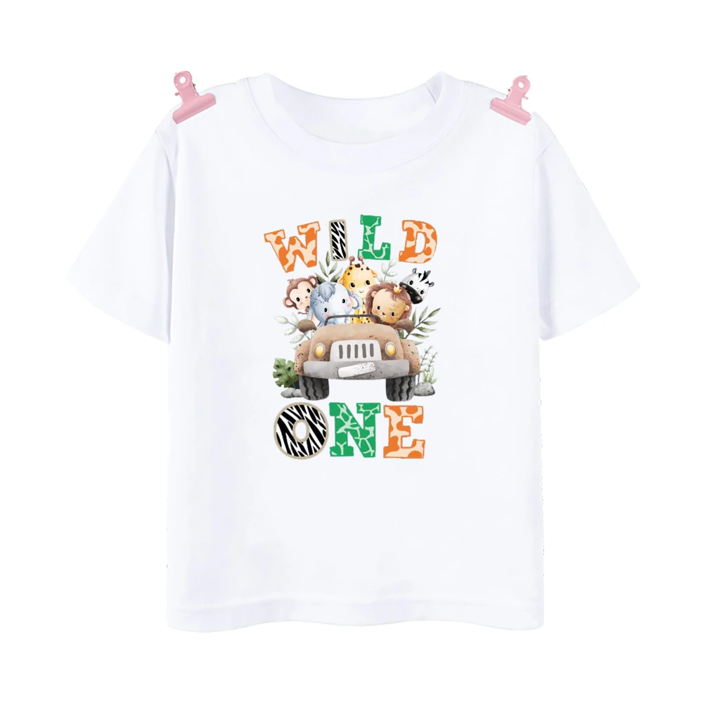 Wild One Animal Printed Family Matching Shirt Jungle Party Dad Mom Sis Bro Kids Look Outfit T-shirt Birthday Family Clothes Tops