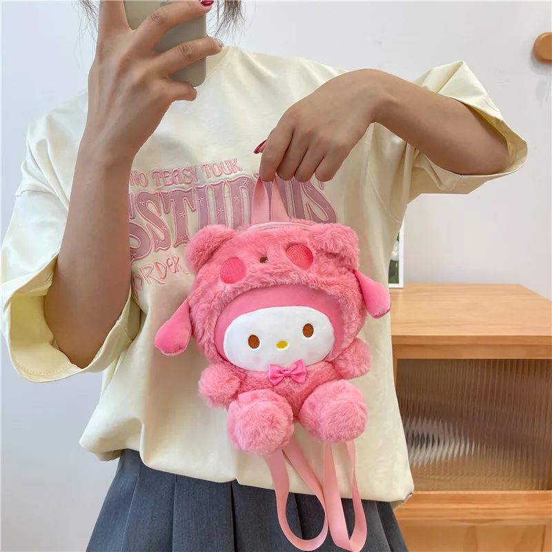 Sanrio Plush Doll Bag Kuromi Cinnamoroll Kawaii Backpack Children Cartoon Doll Cosmetics Snacks Storage Bag Cute Girly Heart