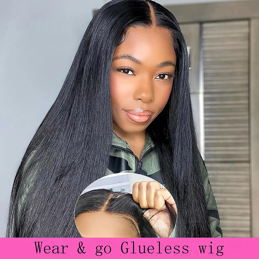 Straight Wig Natural Color 100% Human Hair Glueless Wig Ready To Wear Go Glueless Wig 7x5 Lace Front Wig Pre Bleached Knots wigs