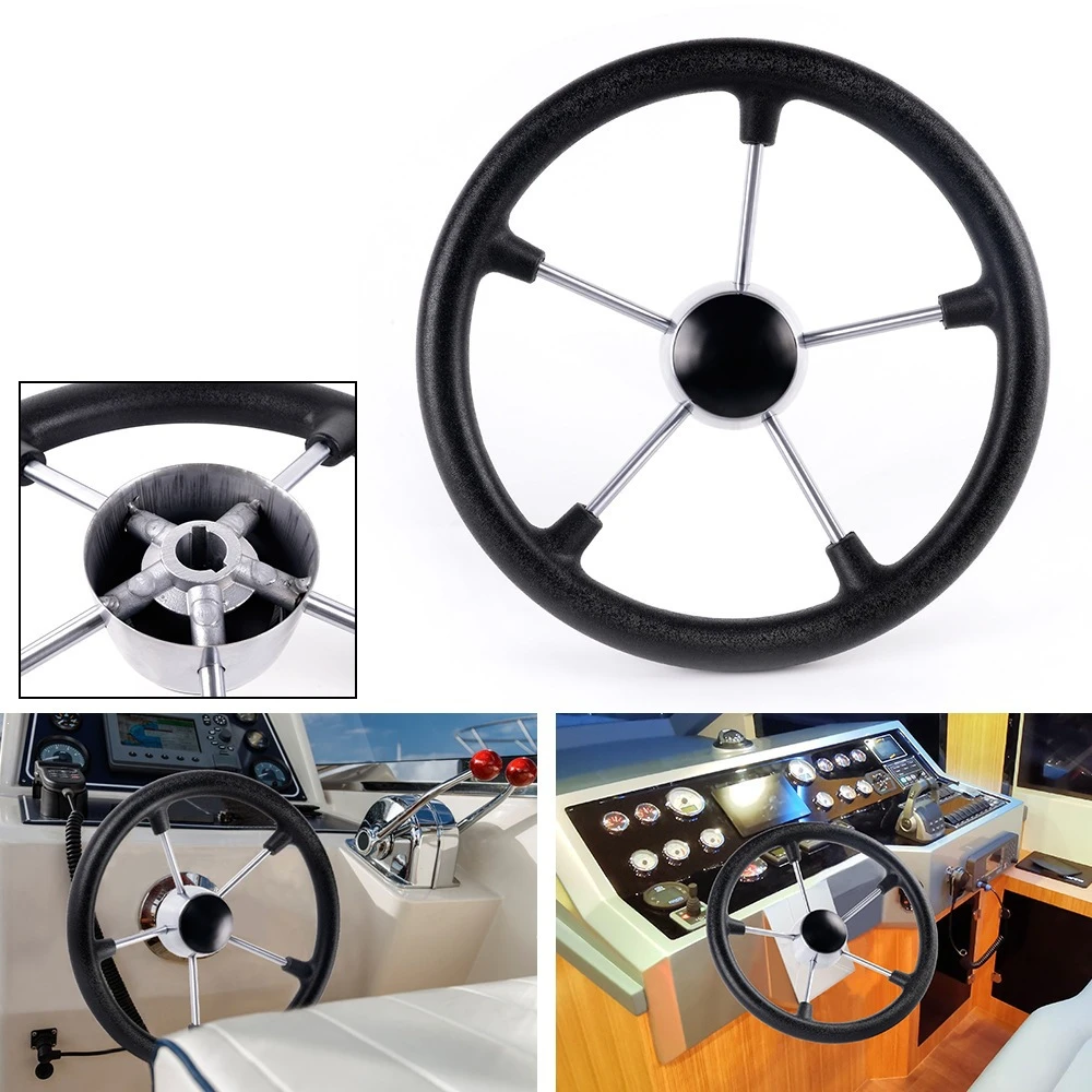 Marine 13.5inch Steering Wheel Stainless Steel 5 Spoke Destroyer Steering Wheel Yacht Boat Accessories