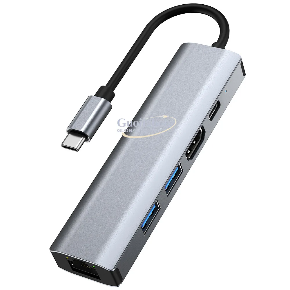 Cross-border type-c docking station usb hub3.0 converter notebook drive-free network interface card five-in-one docking station