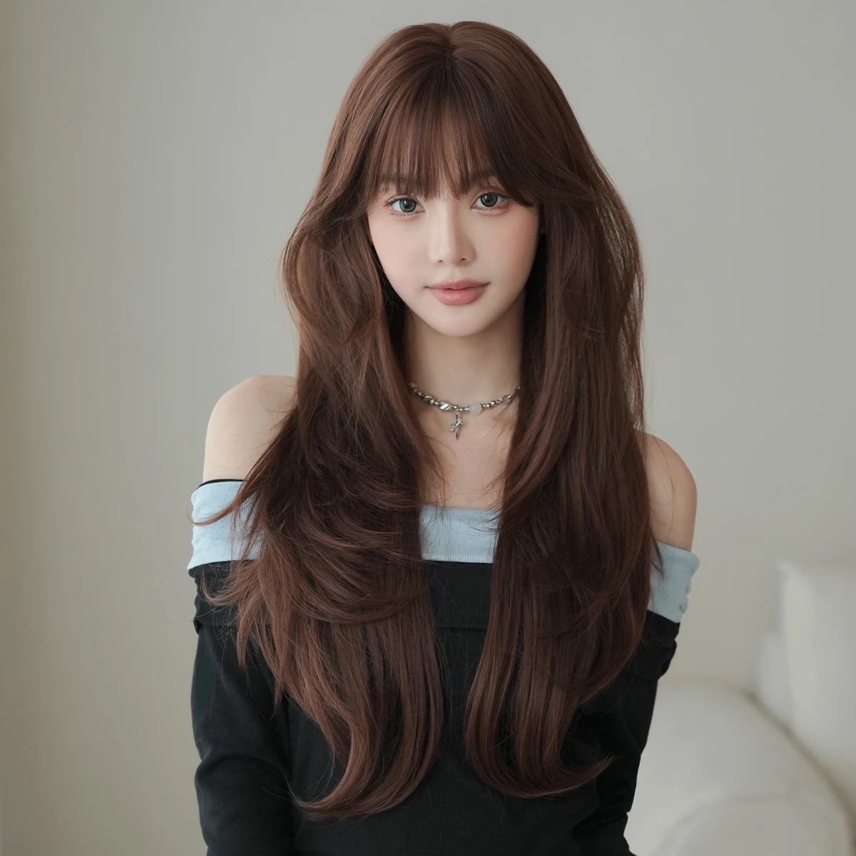 

NAMM Long straight Bean Paste Brown Wig For Women Daily Cosplay Use Natural Looking High Quality Fiber Synthetic Fluffy Wigs