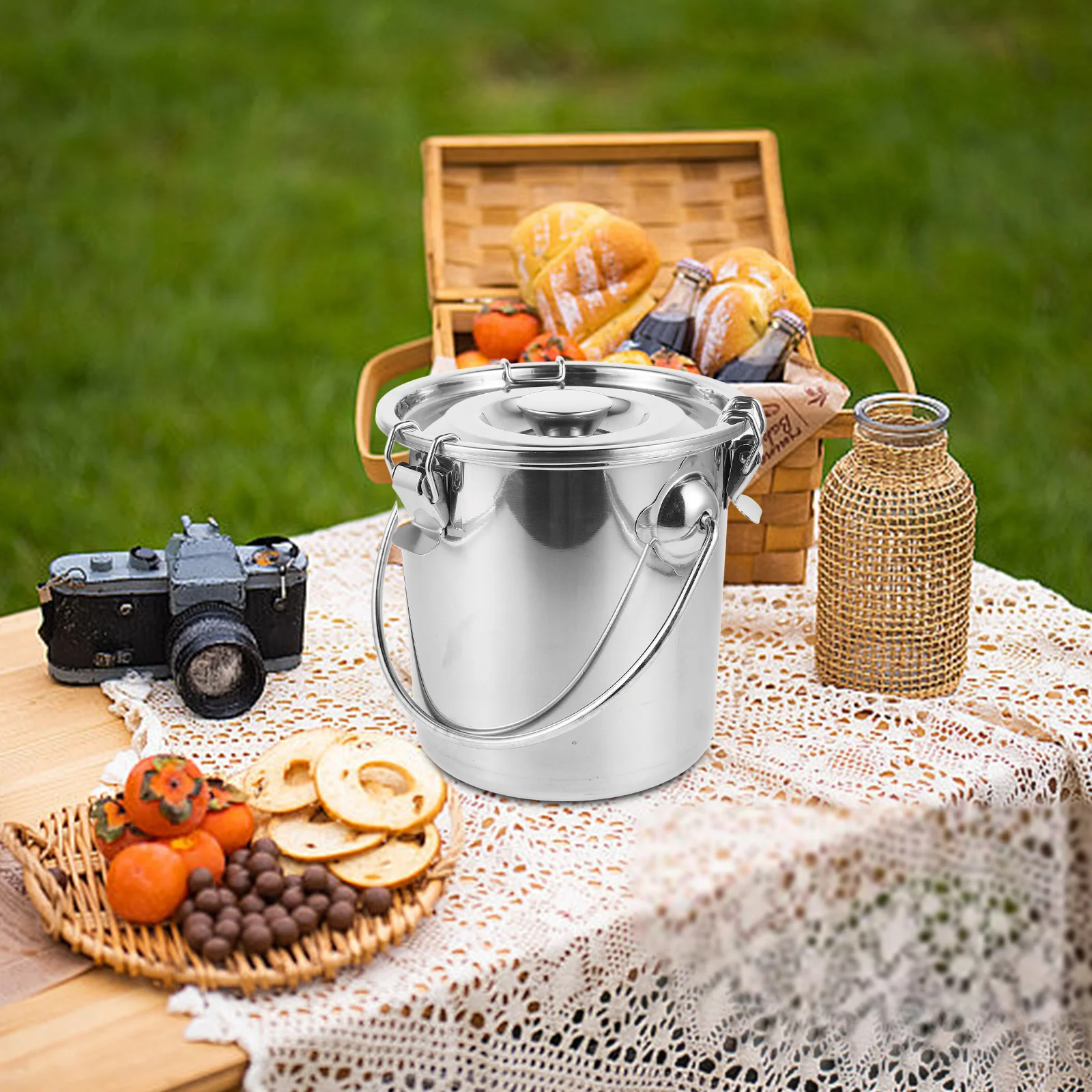 

Stainless Steel Sealed Bucket Airtight Coffee Container For Food Storage Flour Rice Sugar Grounds Portable Outdoor Travel
