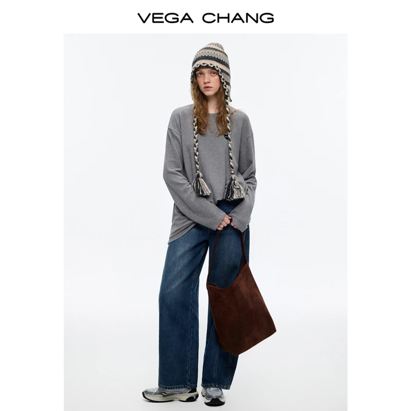 بنطال جينز نسائي شتوي جديد من Vega Chang عالي الخصر وواسع الساق على الطراز القديم