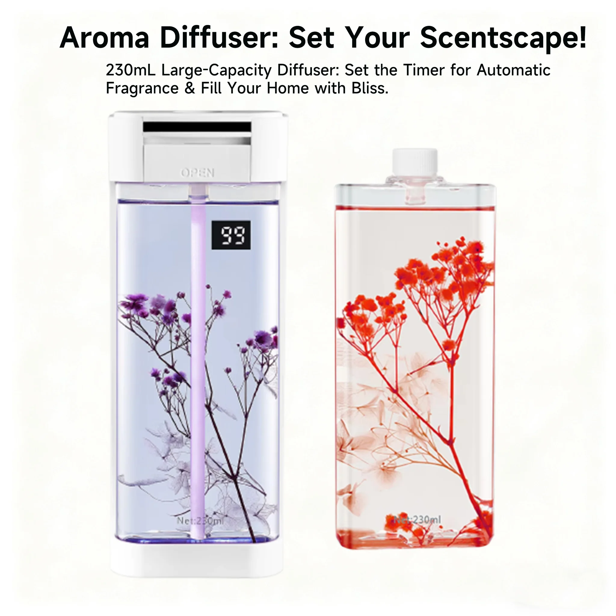 230ml Smart Aroma Diffuser, Auto Air Freshener with Refills, Premium Essential Oil Mist Sprayer, Long-Lasting Fragrance