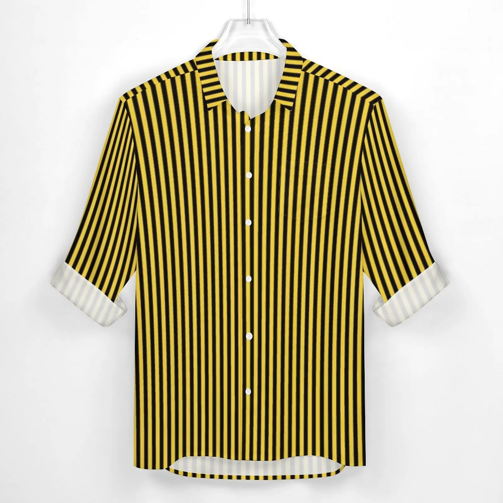 Vertical Striped Shirt Yellow and Black Casual Shirts Long Sleeve Custom Y2K Blouses Spring Loose Oversized Tops