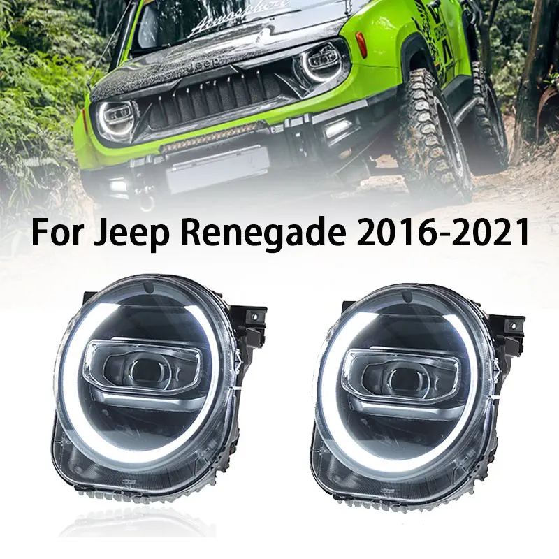 

Передняя лампа для Jeep Renegade LED 2016-2021, светодиодная фара, Стайлинг, динамические светодиодные линзы указателя поворота, автоаксессуары в сборе, 2 шт.