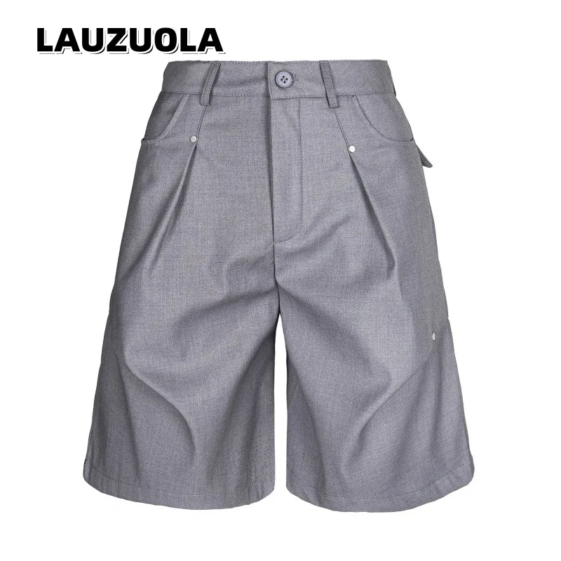 Men's Casual Grey Cargo Shorts Button Waist Pleated Loose Fit Multi Pocket Workwear Shorts for Summer Daily Wear