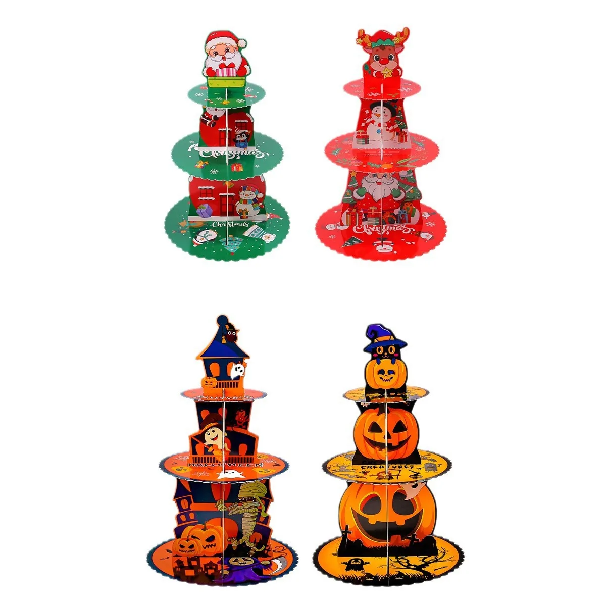 Halloween Kürbis Kuchen Ständer 3D Papier Dessert Tablett Party Dekoration Weihnachten Mehrschichtige Kuchen Halter Festliche Lieferungen