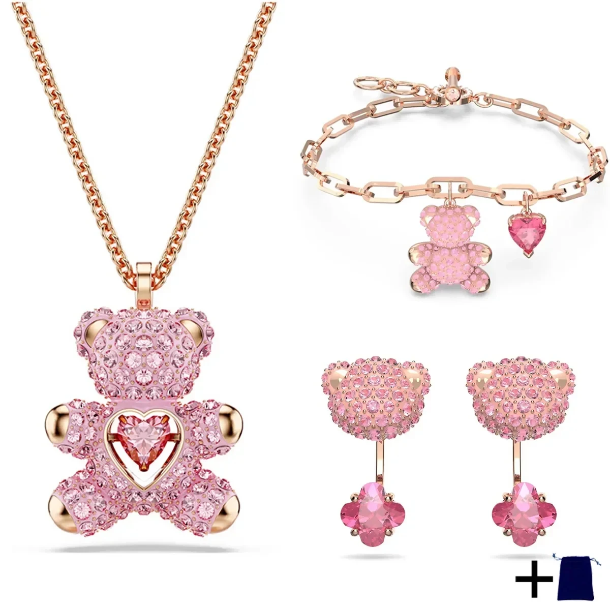 Blue Bear New Trend Black Necklace Crystals Fashion Women's Sets Charm Earrings Bracelet Fine Party Accessories Christmas Gift