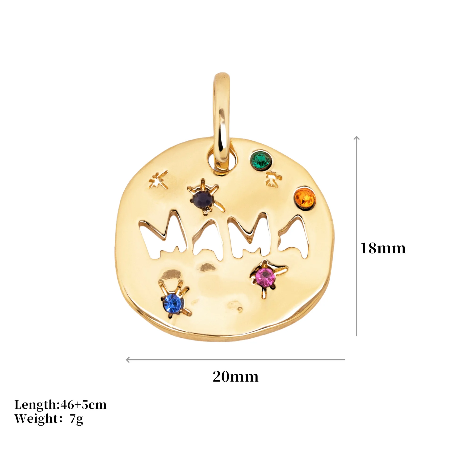 MAMA Pendant Necklace for Mom Grandma, 18K Gold Plated Stainless Steel Irregular Round Guardian Angel Tarot Pendant, Mothers Day - view 5