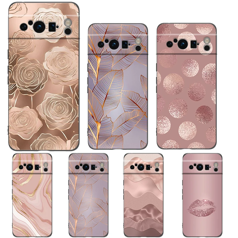Schöne roségoldene Kunst-Handyhülle für Google Pixel 9 8 7 6 Pro XL 8A 6A 7A 5G, weiche, stoßfeste