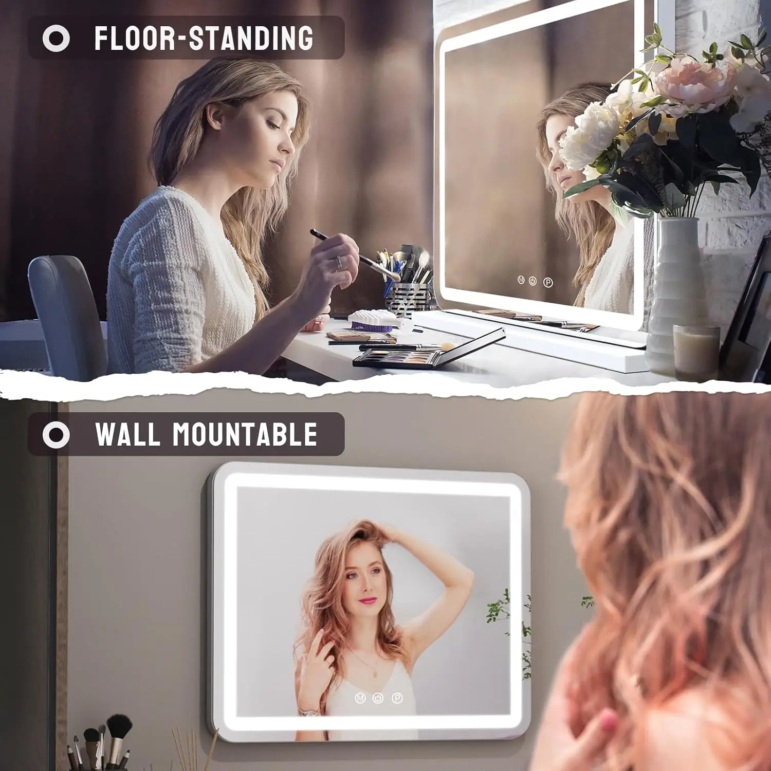 23 Inch Large Makeup Mirror with LED Lights, Smart Touch Dimmable 3-Color Light, Memory Function, USB Charging Port