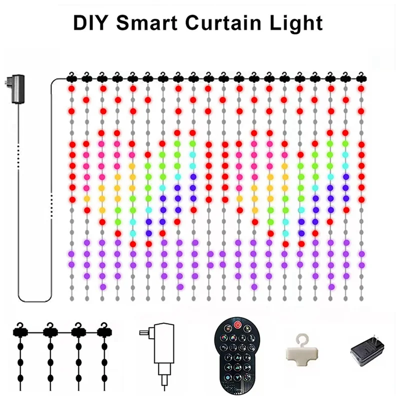 AF90-Graffiti APP Luci per tende RGB Phantom Punto di colore Luci di controllo Luci ambientali Stringa di luce per tende con spina americana