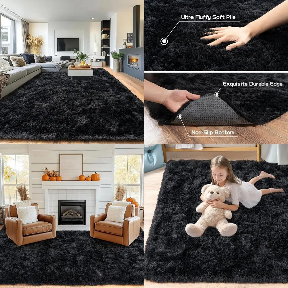 

Luxurious Fuzzy Large Area Rug, Modern Shag Carpet, Soft Plush for Living Room, Bedroom, Kids & Teens