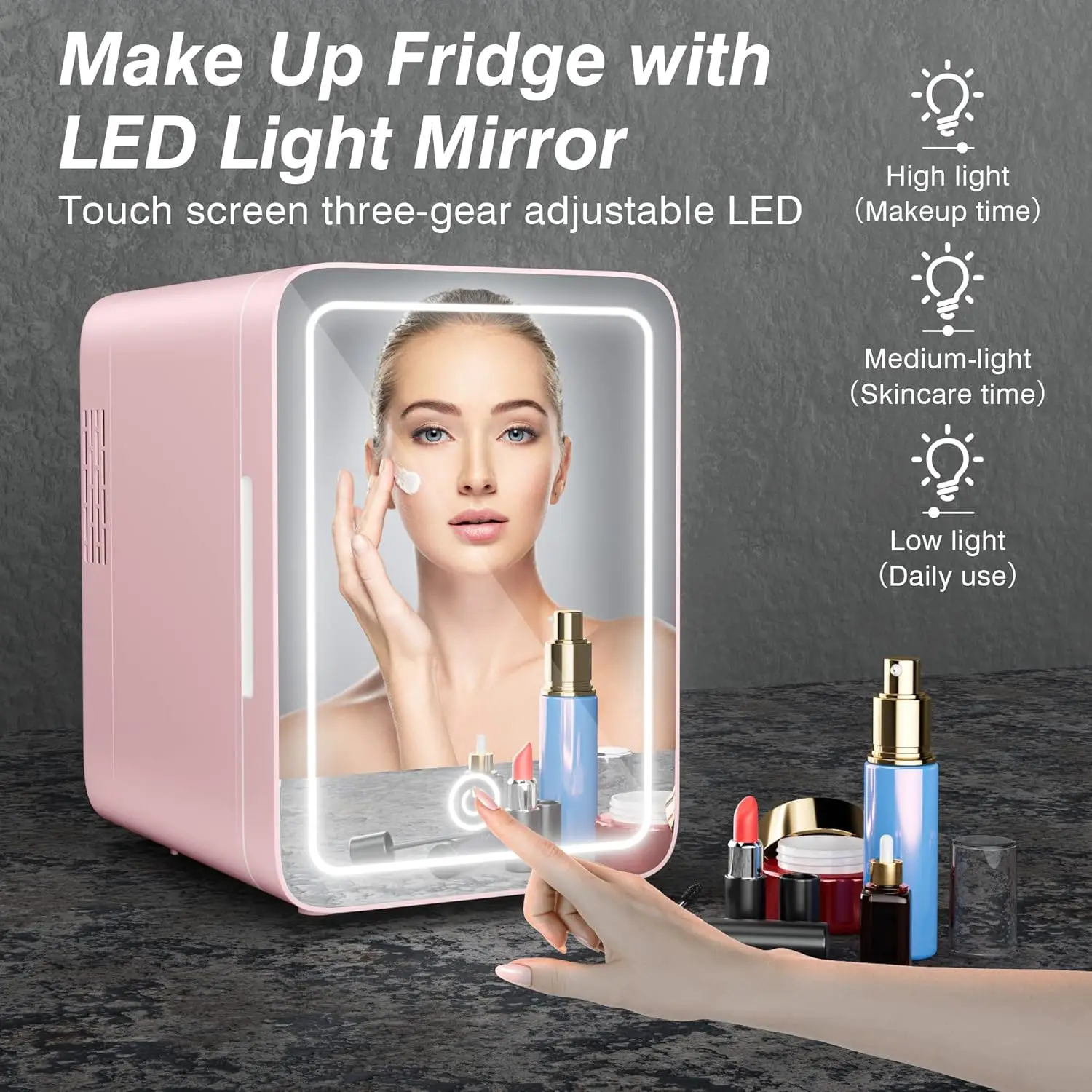 Skincare Fridge With Dimmable LED Light Mirror 4L Makeup Mini Fridge for Bedroom, Car, Office Portable Small Refrigerator