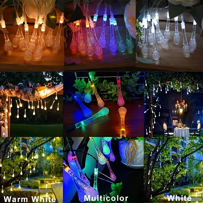 الشمسية LED كريستال دمعة شكل ضوء سلسلة في الهواء الطلق مع 20/30/50 المصابيح 8-وظيفة قطرة الماء قلادة مصباح لحديقة عيد الميلاد #3