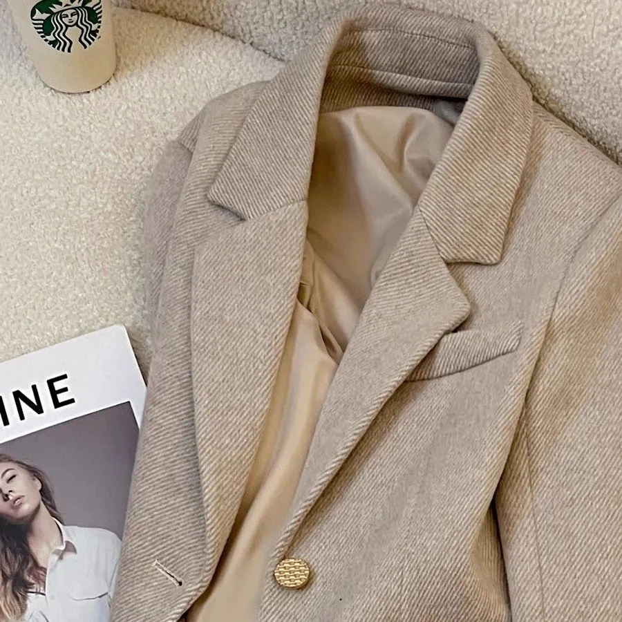 Beige Suit Jacket For women 2026 Spring Autumn New British style Fashion versatile Blazer Coat Female Single breasted Casual Top