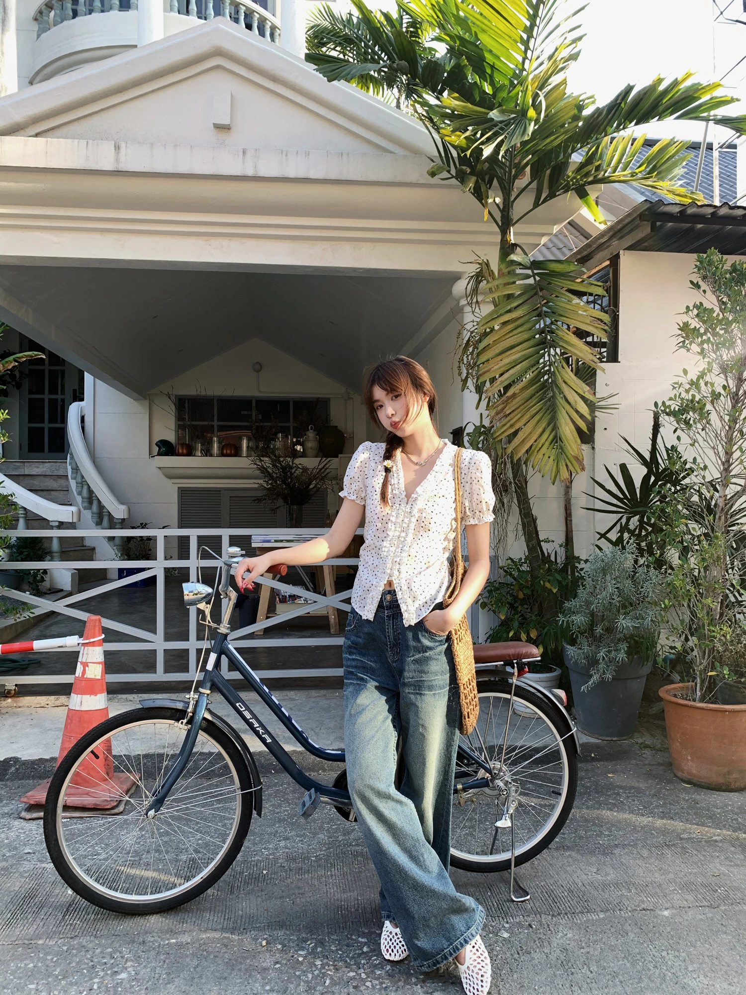 

Tokyo Harajuku Vintage Washed Multi-Color Wide Leg Jeans Small Lady Brand Cotton Natural Waist Button Closure Straight Cut