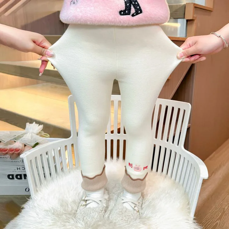 1-8Y girls winter stylish leggings velvet patchwork cartoon kid girl tight pants warm high elasticity toddler baby girl trousers