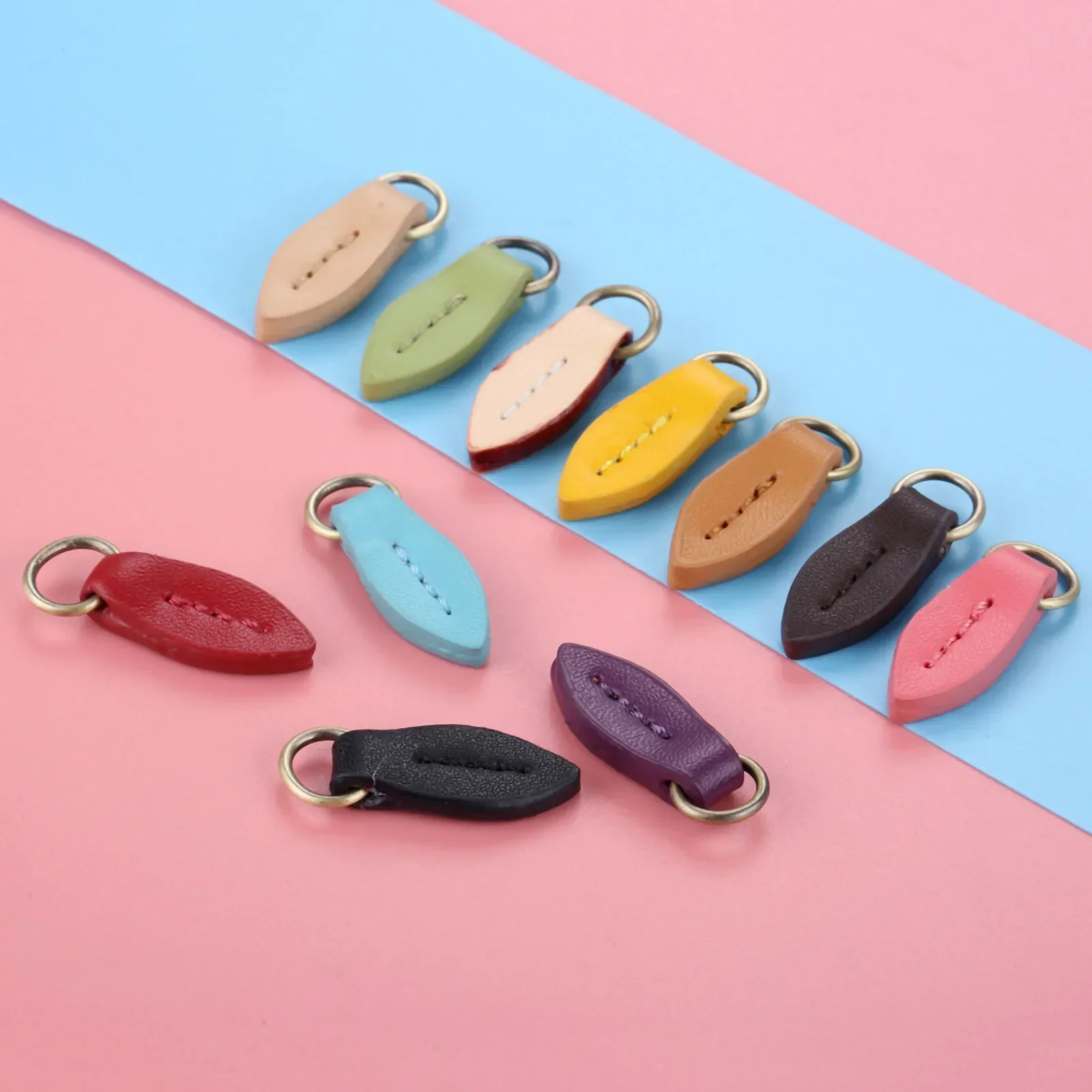5 Pcs 33*11mm Genuine Leather Zipper Pullers Leaf Shape Pull Head Replacement Sewing Craft Bag Fasteners Leather Alloy Pendant image 6