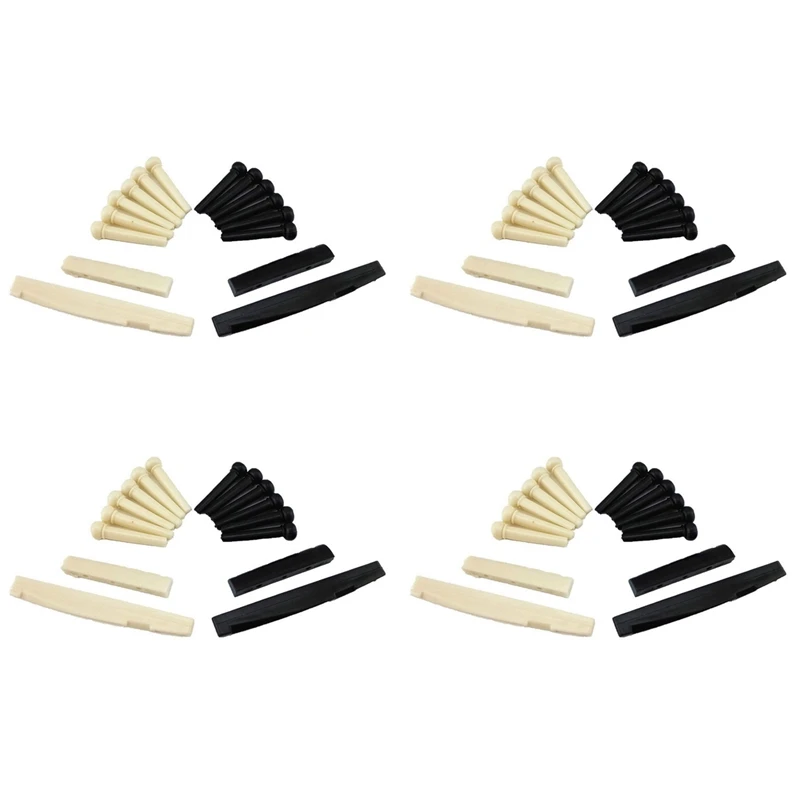 4 комплекта черно-белых штифтов для моста из АБС-пластика, седла и гайки, запасные части для акустической гитары