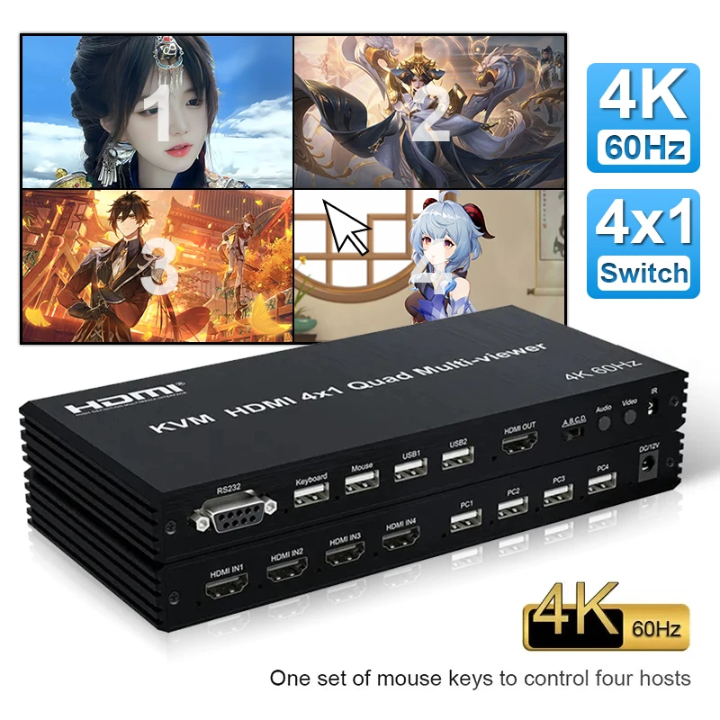 HDMI 4x1 Multi-viewer KVM switcher 4K Seamless Quad Screen Real Time Multi Viewer Splitter 4 in 1 out HDMI Switch Adapter