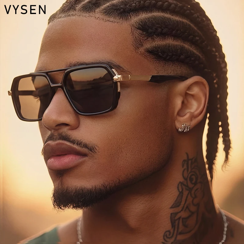 

Luxury Oversized Square Sunglasses Men Retro Polarized Metal Frame Double Bridge Steampunk Hip Hop Driving Sun Glasses Shades