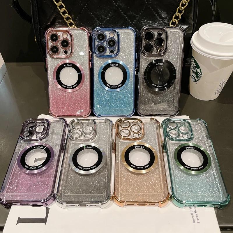 Luxury Wireless Charging Magsafe Glitter Phone Case For iPhone 11 12 13 14 Pro Max Plus Magnetic Shockproof Bumper Cases Cover