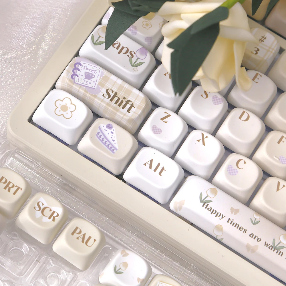 Keycaps Warm Tea Xiyu Theme Moa Keycaps Pbt Round And Cute Creamy Yellow With Split Space Light Color Round And Cute Keycaps