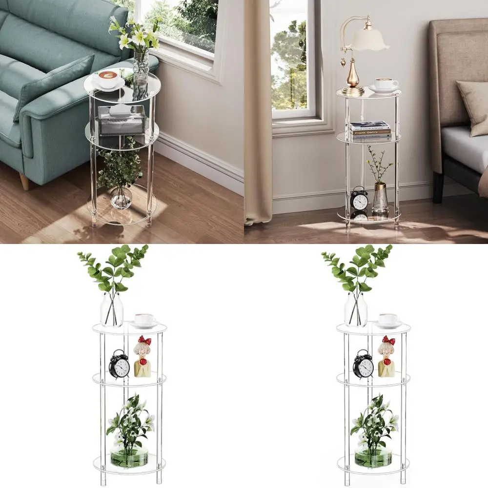 

Compact 3-Tier Acrylic End Table, 11.81 x 11.81 x 24.6, Modern Nightstand for Small Spaces