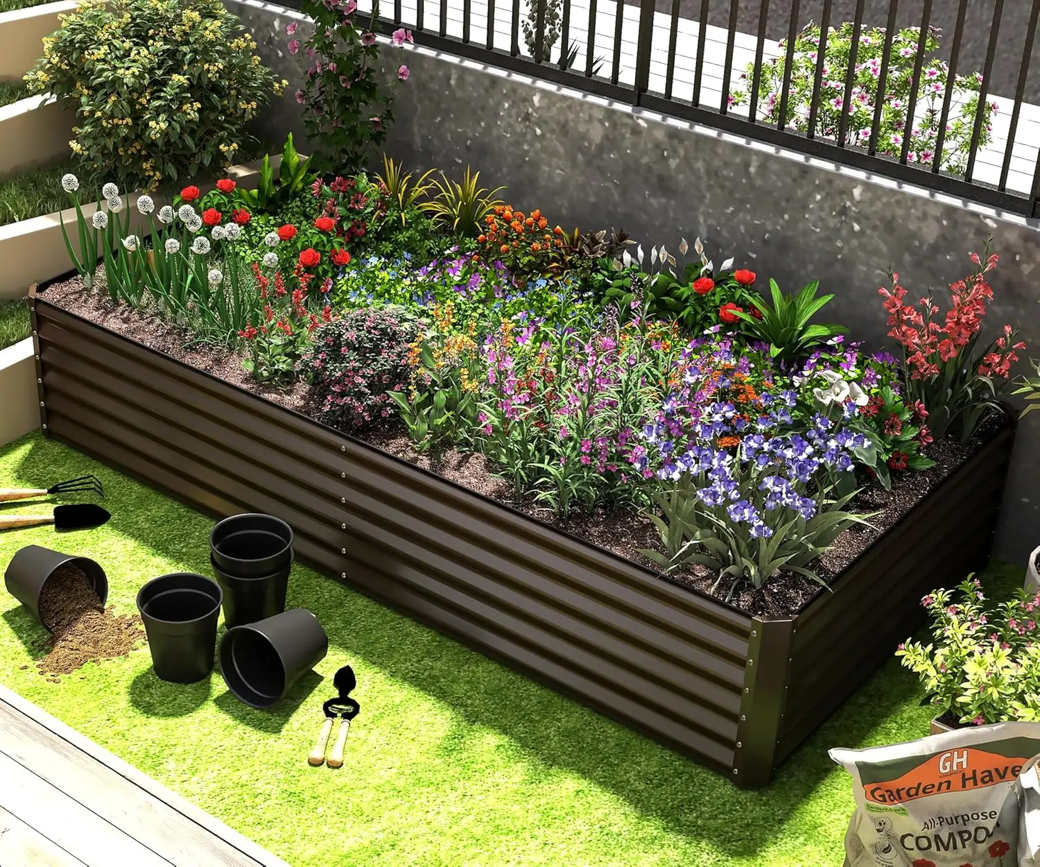 6x3x1.5ft Galvanized Raised Garden Bed, Outdoor Planter Garden Boxes Large Metal Planter Box for Gardening Vegetables Fruits Flo