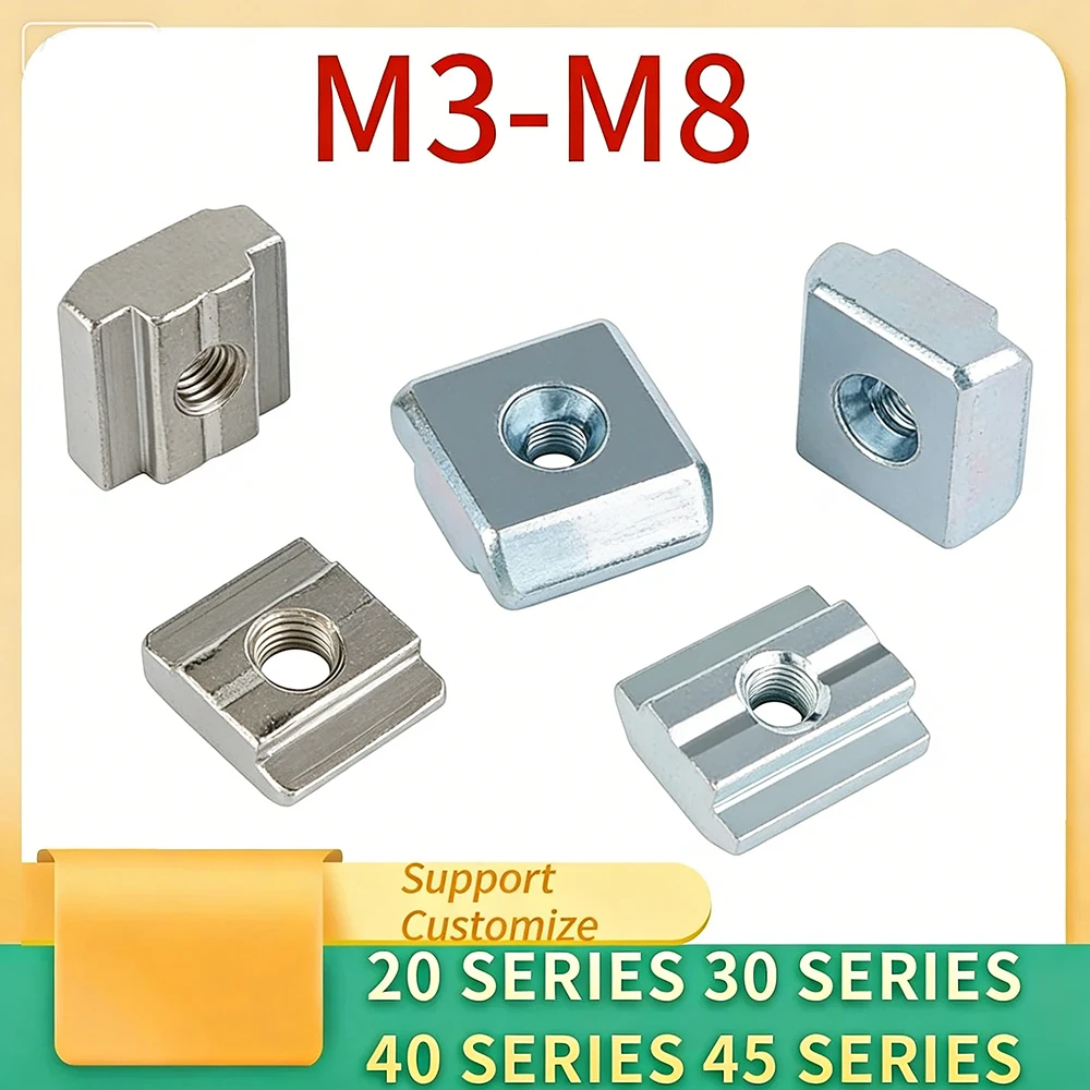 10/50Pcs M3 M4 M5-M10 T Block Square nuts T-Track Sliding Hammer Nut For Fastener Aluminum Profile 2020 3030 Support Customize