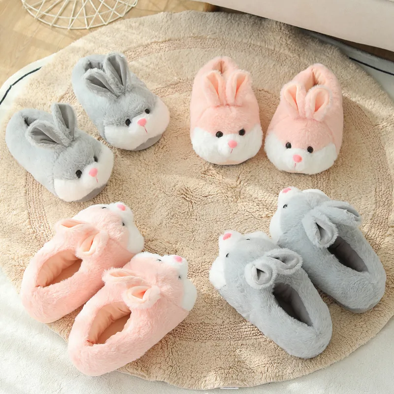 Cute Rabbit Shoes Women Winter Slippers Warm Plush Soft Sole Girls Indoor Home Floor Slipper Pink Color Ladies Cartoon Footwear