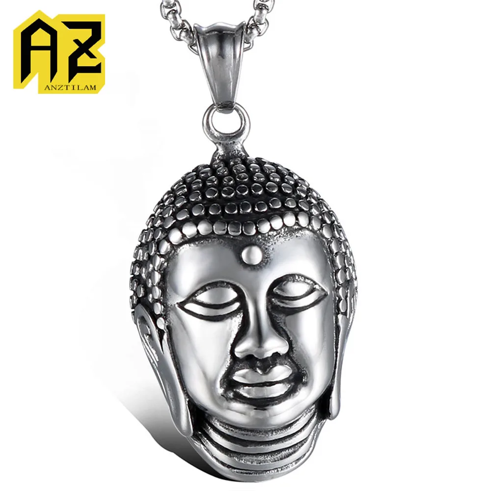 Anztilam Buddha Figure 316L Stainless Steel Pendant No Fade with Long Link Chain Necklaces for Women Men Punk Hip Hop Jewelry
