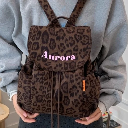 

Large Capaci Deer Skin Velvet Leopard Print Bapa Lazy Sle Autumn Winter Student Class Commuting Versatile Faion Bac...