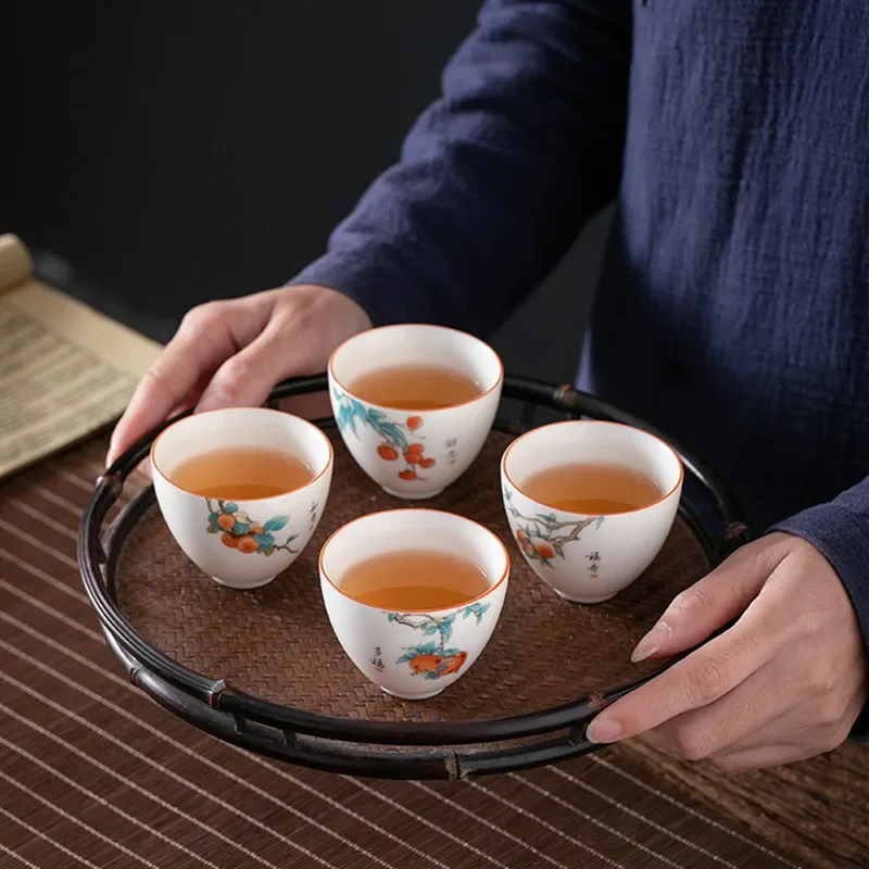 Boutique Ceramic Teacup Hand Painted Meditation Cup Single Portable Travel Tea Bowl Pu\'er Master Cup Handmade Porcelain Tea Set