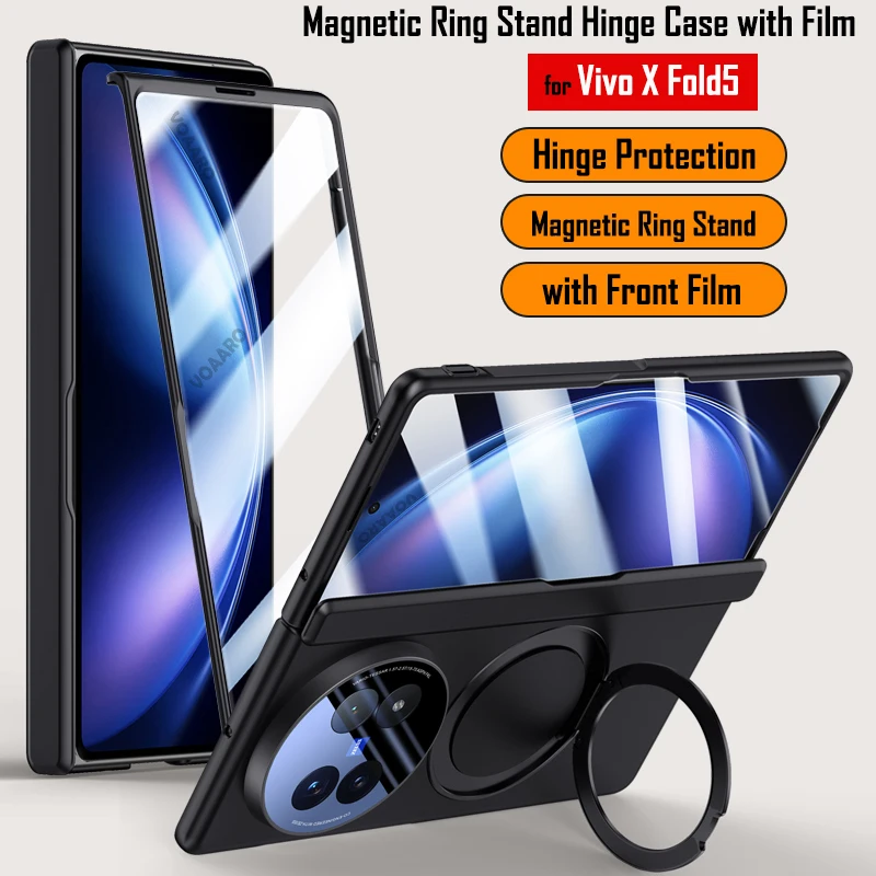 

Magnetic Ring Stand Phone Cover for Vivo X Fold5 Hinge Protecton Case for Vivo X Fold 5 5G Case with Front Screen Glass Film