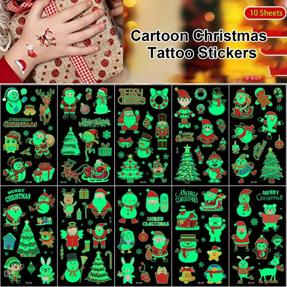 10Pcs Cartoon Christmas Temporary Tattoo Stickers Ghost Santa Claus Children Tattoo For Kid Winter Elements Waterproof Tattoo