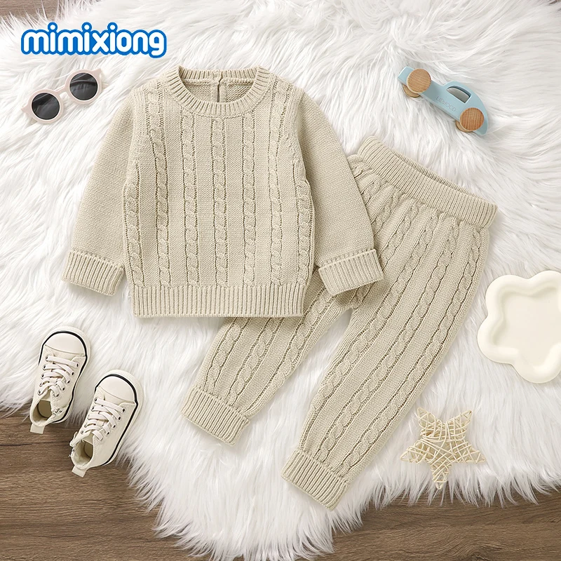 0-18m Baby Clothes Sets Autumn Solid Camel Long Sleeves Knit Sweaters Shirts+Pants Infant Boys Girls 2pcs Outfits Winter Outwear